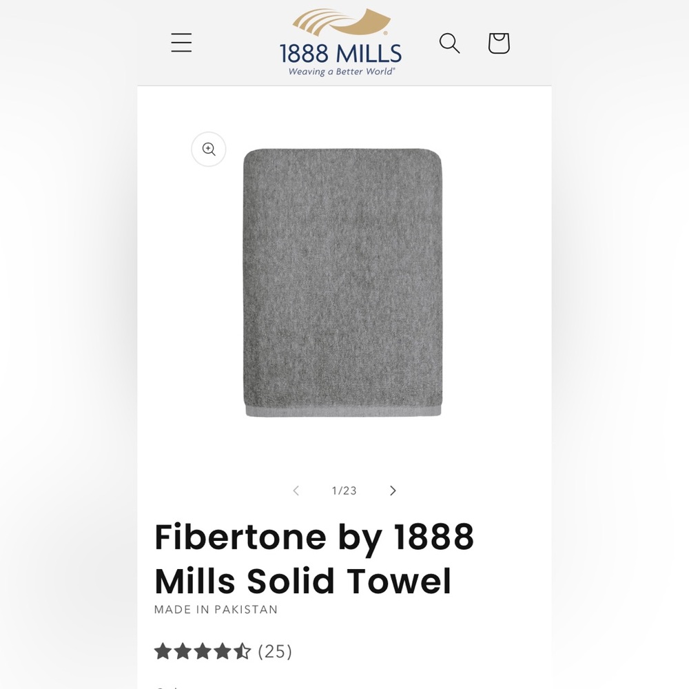 Fibertone by 1888 Mills Solid Towel, Grey